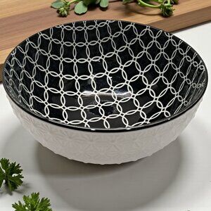 Black & White Geometric Ceramic Serving Bowl | Modern Textured 8.25”